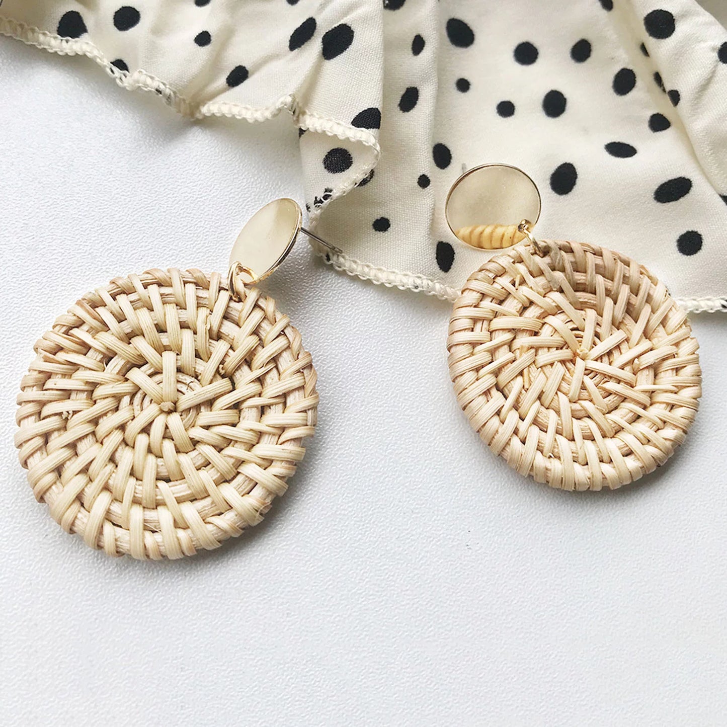 4 Pairs Rattan Earrings Geometric Handmade Braided Women Bohemian Tassel Earrings for Dating Wood Yellow