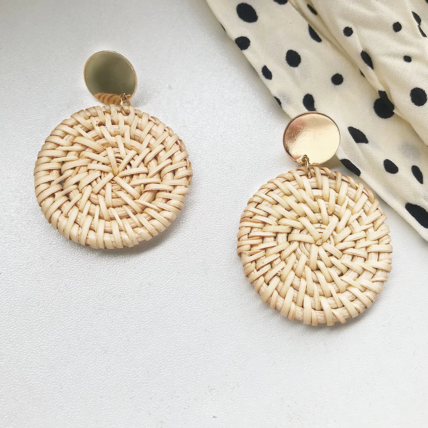 4 Pairs Rattan Earrings Geometric Handmade Braided Women Bohemian Tassel Earrings for Dating Wood Yellow