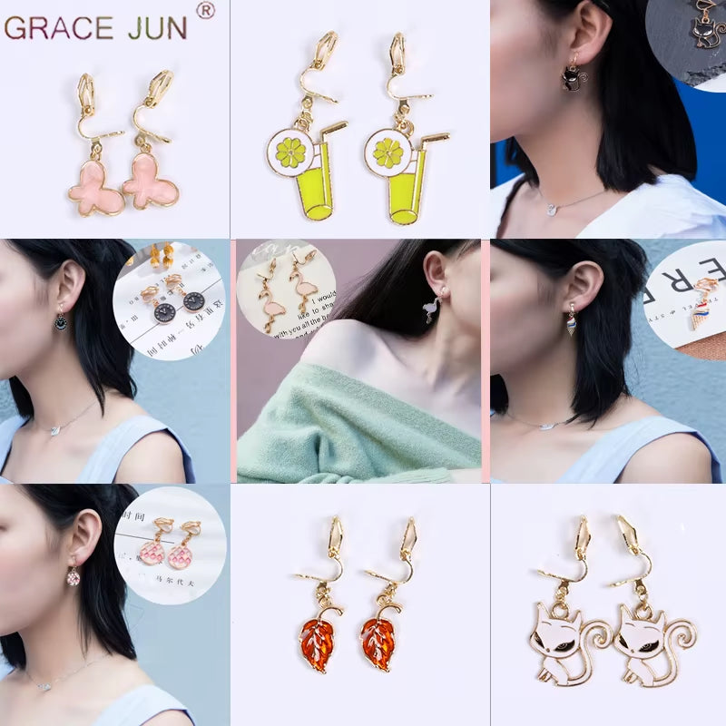 Korea Style Cute Clip on Earrings Non Pierced Earrings for Kids Party Charm Ear Cuffs Earrings No Hole Earrings New