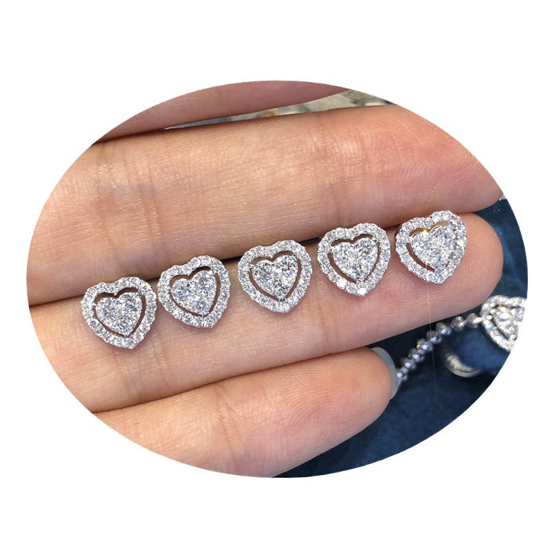 Rhinestone Love Stud Earrings for Women Temperament Fashion Heart-Shape Earrings