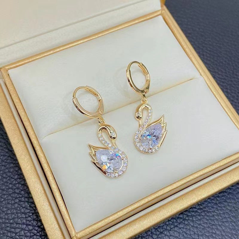 Sweet Rhinestone Swan Earrings Ins Fashion Earrings for Women Jewelry