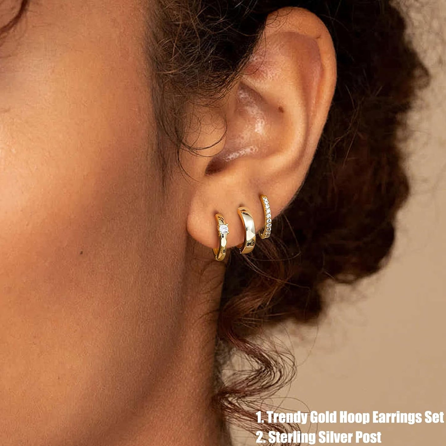 3 Pairs Gold Hoop Earrings Set for Women 14K Gold Filled Small Huggie Hoop Earri