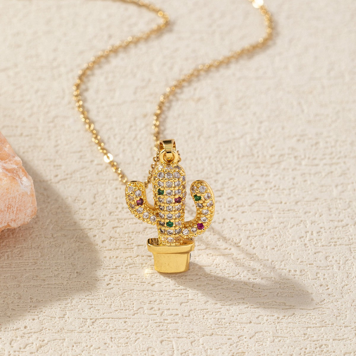 Zircon Cactus Pendant Necklace
