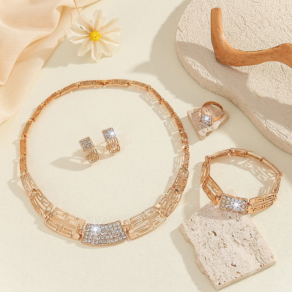 Gold Alloy Jewelry Set - 4-Piece Collection