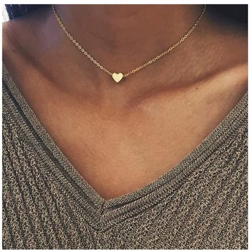 Bohemian Tiny Heart Star Necklace for Women Short Chain Coin Bar Moon Pendant Necklace Gift Choker Necklace