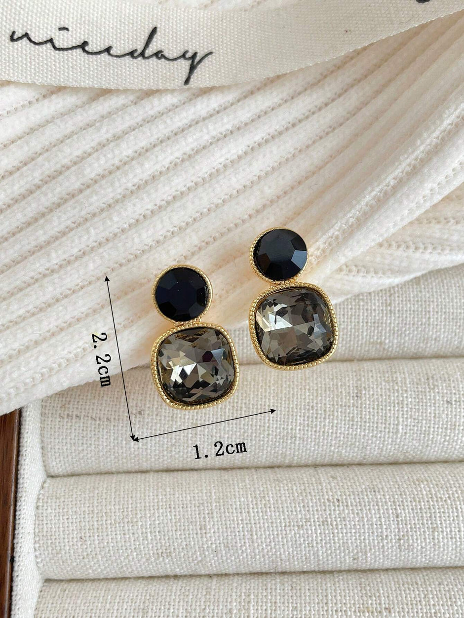 Andkiss 1Pair Square Shaped Cubic Zirconia Stud Earrings