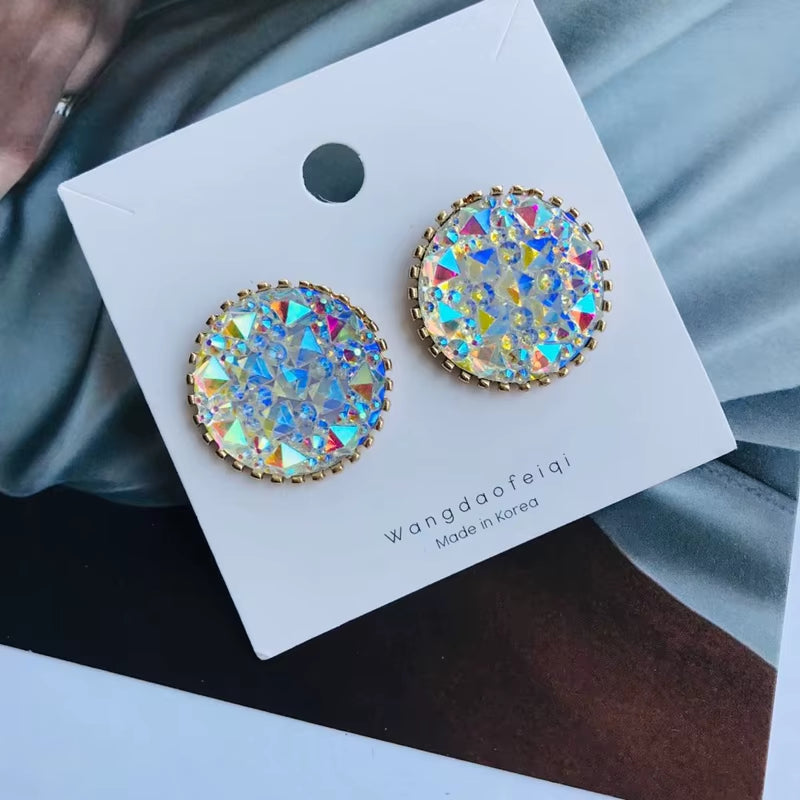 Rhinestone Iridescence Flash Exaggerated Earrings for Women Wedding Party Club Sexy Fashion Jewelry Accessories Brincos