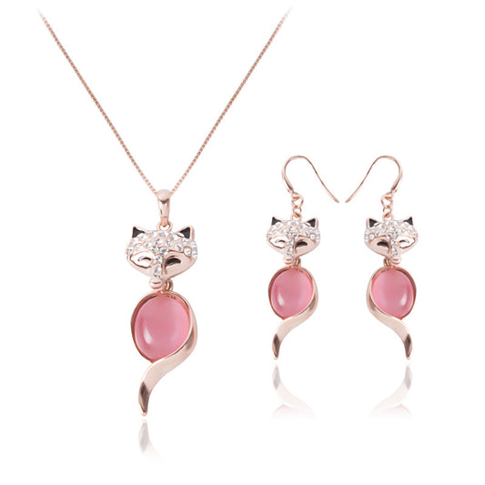 Opal Necklace and Earrings Two Piece Jewelry Set