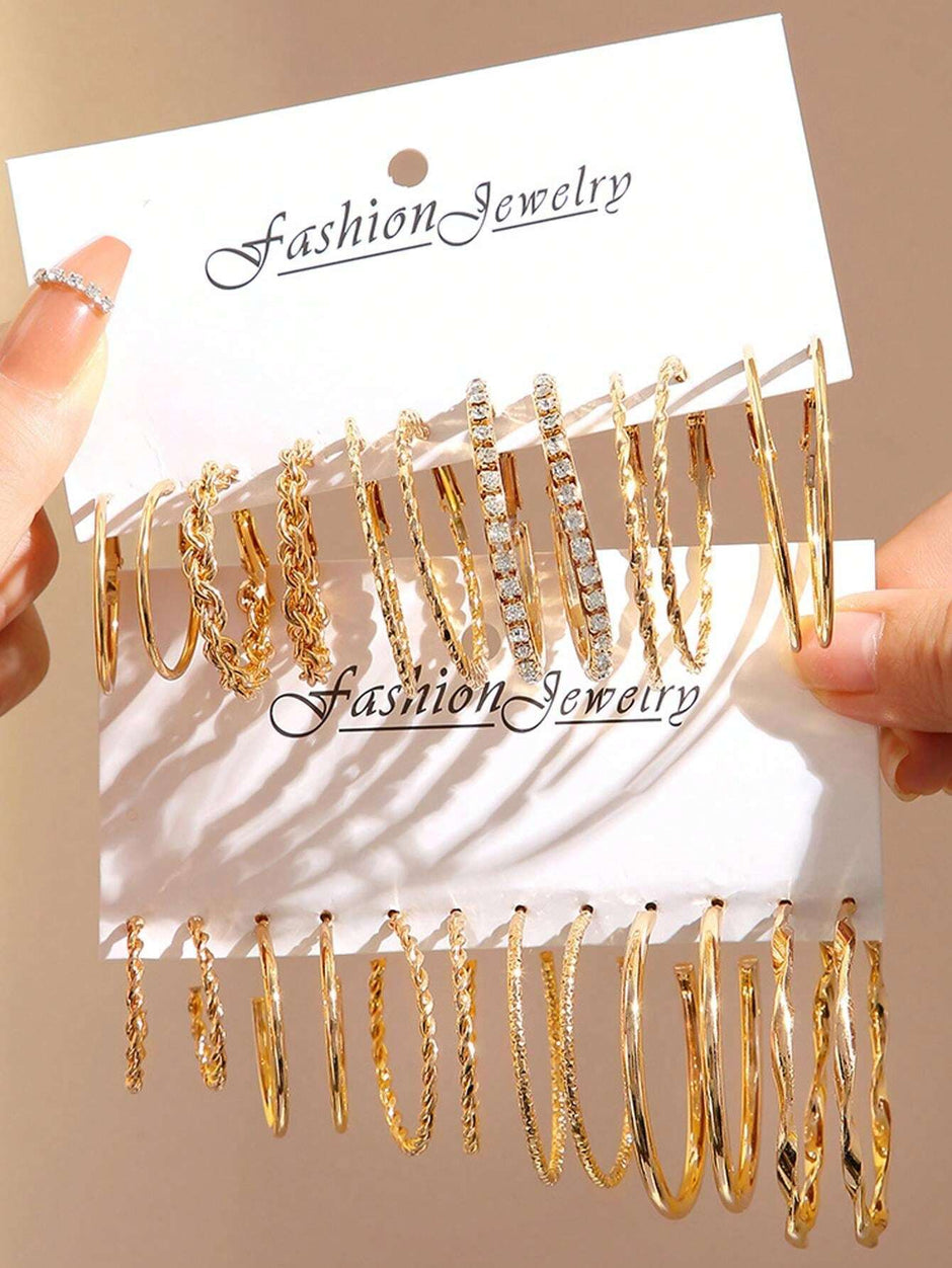 24Pcs/Set Simple C-Shaped Rhinestone Stud Earrings Set for Women, Great for Date or Vacation Gift