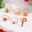 6Pcs Santa Claus Christmas Tree Elk Rings Cute Cartoon Christmas Open Adjustable Ring Oil Drop Jewelry