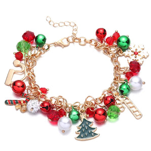 Vicky-Home Christmas Bracelet Gift Jewelry for Women Girls Kids Jingle Bell Beaded Bracelets Adjustable Charm Bangle