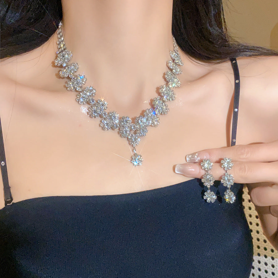Diamond Flower Layered Necklace & Earring Set