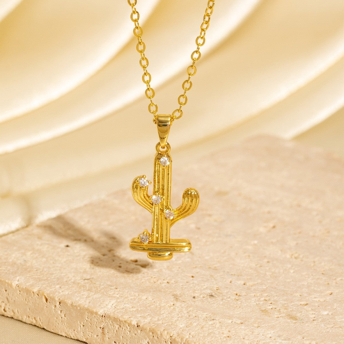 Zircon Cactus Pendant Necklace
