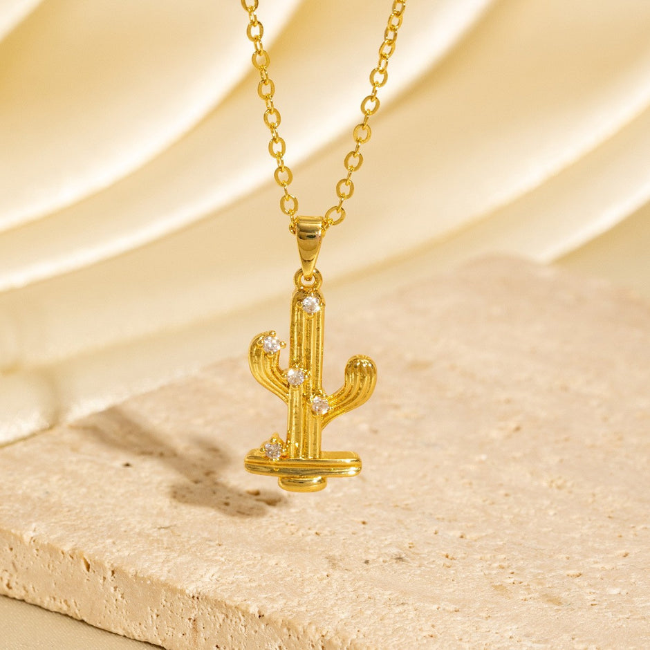 Zircon Cactus Pendant Necklace