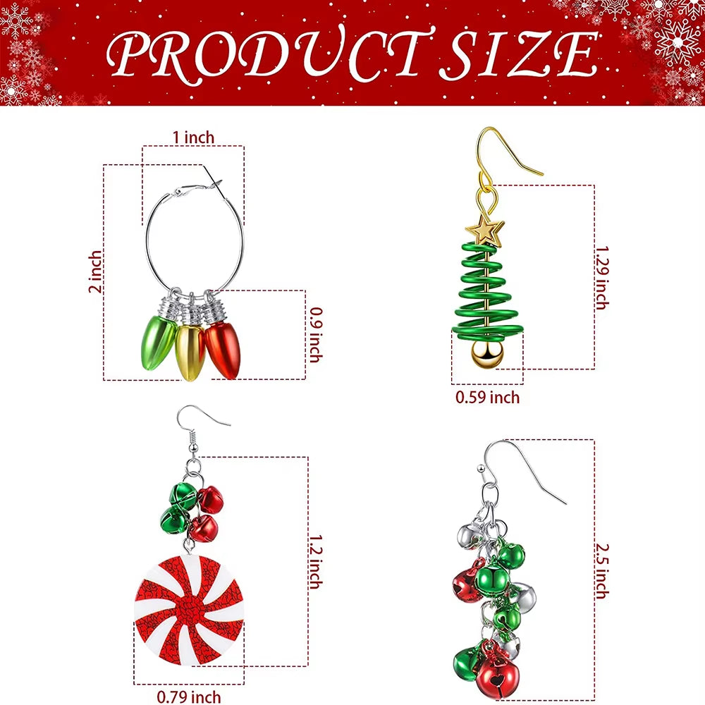 1 Pair Christmas Dangle Earrings Christmas Bell Light Bulbs Hoop Earrings Christmas Tree Earrings for Women Girls Xmas Part Gift