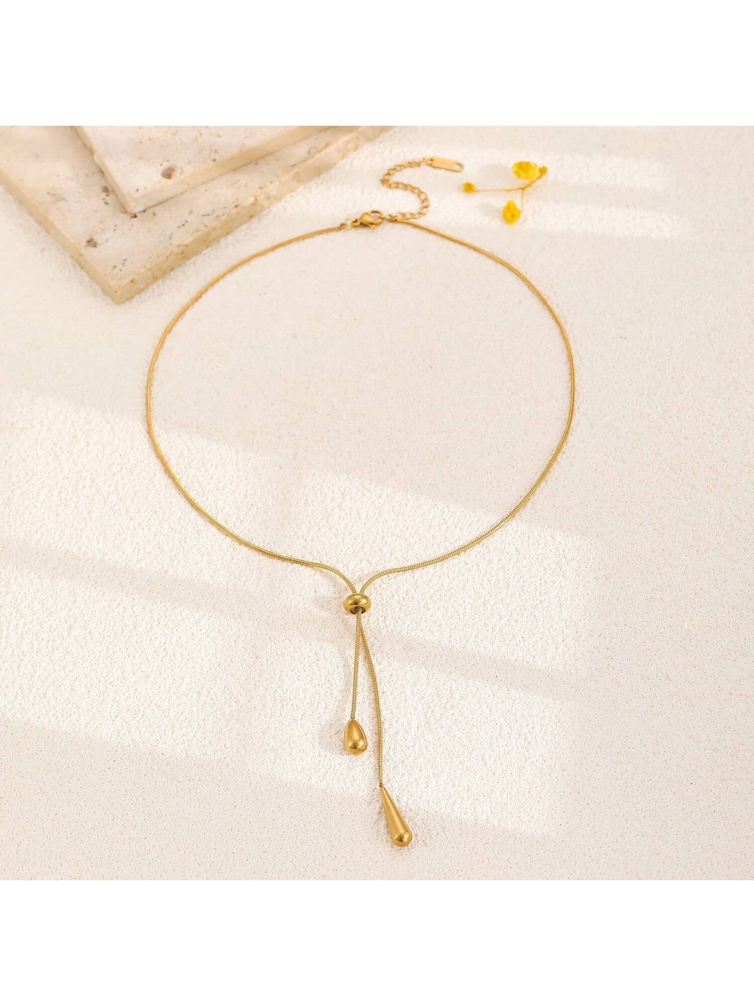 1Pc Geometric Charm Y Lariat Necklace, Stainless Steel Jewelry