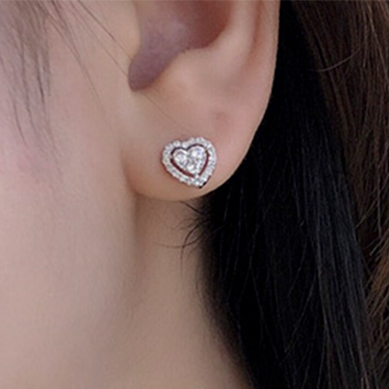 Rhinestone Love Stud Earrings for Women Temperament Fashion Heart-Shape Earrings