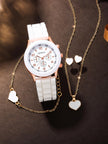 5Pcs Cute White Silicone Watch Girls Quartz Watch Necklace Bracelet Earrings Jewelry Jewelry Set Halloween Gift Christmas Gift Friends the Best Choice