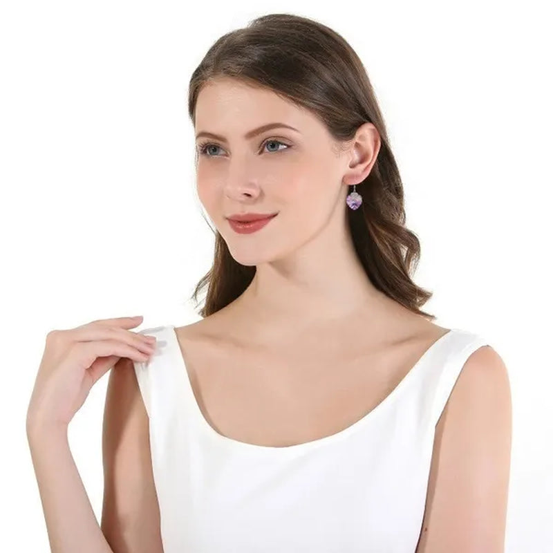 Fashion 925 Silver Heart Shape Crystal Hook Earrings Zircon Pendant Necklace Gift for Lady CZ Women Charm Anniversary Gift Birthday Party Jewelry Bridal Engagement Wedding Jewelry Gift