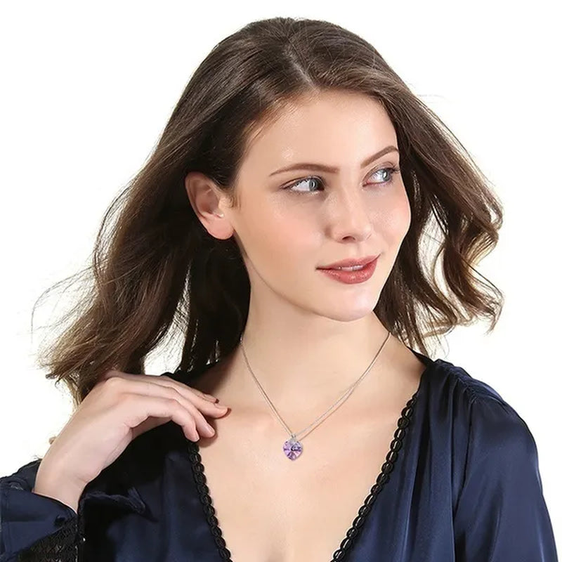 Fashion 925 Silver Heart Shape Crystal Hook Earrings Zircon Pendant Necklace Gift for Lady CZ Women Charm Anniversary Gift Birthday Party Jewelry Bridal Engagement Wedding Jewelry Gift