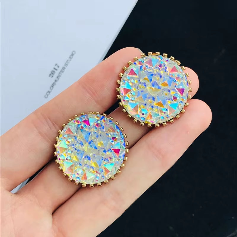 Rhinestone Iridescence Flash Exaggerated Earrings for Women Wedding Party Club Sexy Fashion Jewelry Accessories Brincos