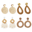 4 Pairs Rattan Earrings Geometric Handmade Braided Women Bohemian Tassel Earrings for Dating Wood Yellow