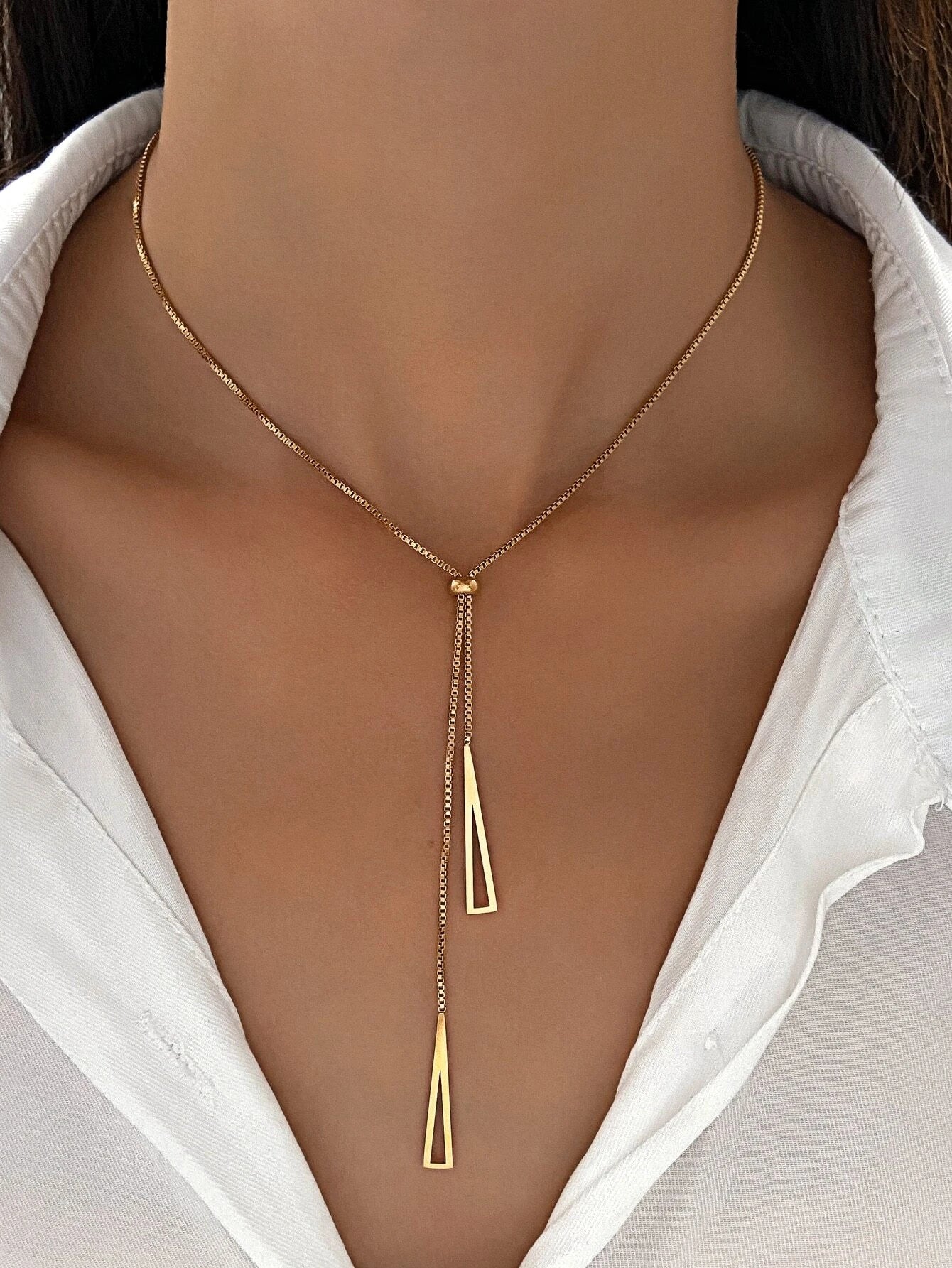 1Pc Geometric Charm Y Lariat Necklace, Stainless Steel Jewelry