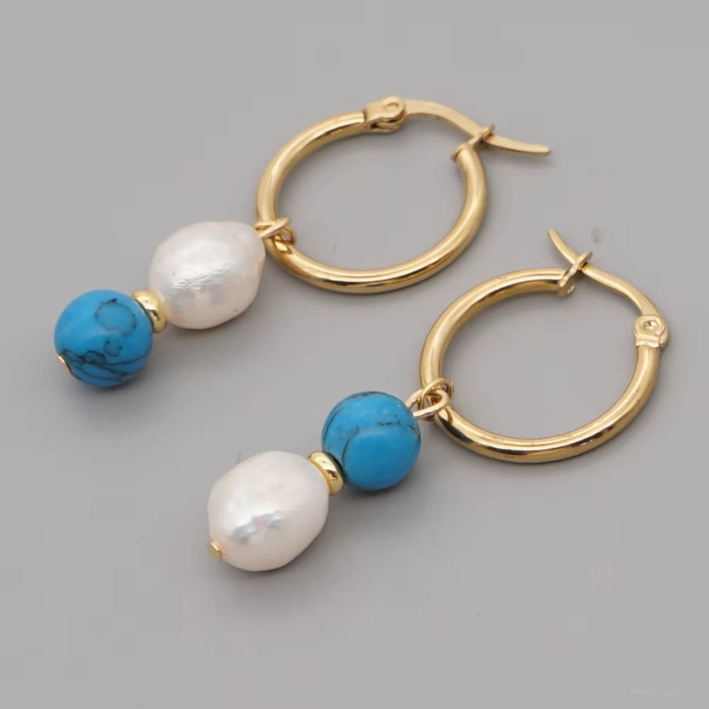 Drop Dangle Earring Freshwater Baroque Pearl Brincos Stainless Steel Earrings Natural Stone Earings for Women Jewelry
