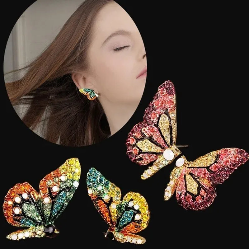 Fairy Sweet Fashion Retro Earrings Butterfly Diamond Stud Earrings Princess Earrings Woman