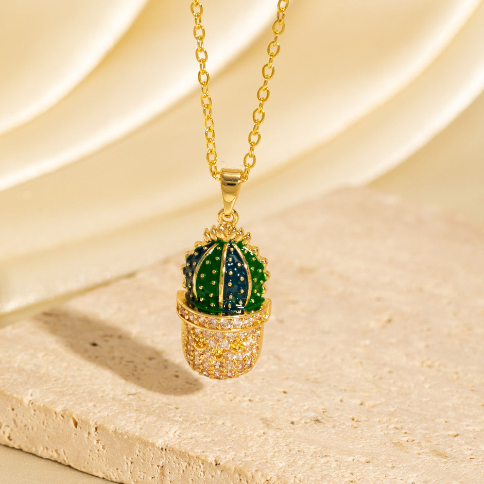 Zircon Cactus Pendant Necklace
