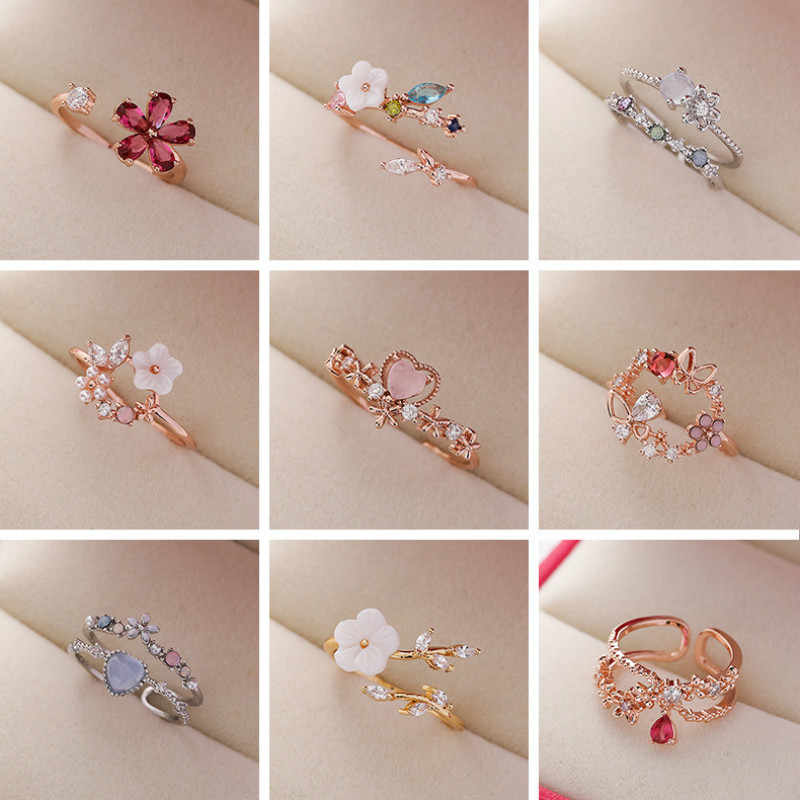 Crystal Zircon Flower Open Ring