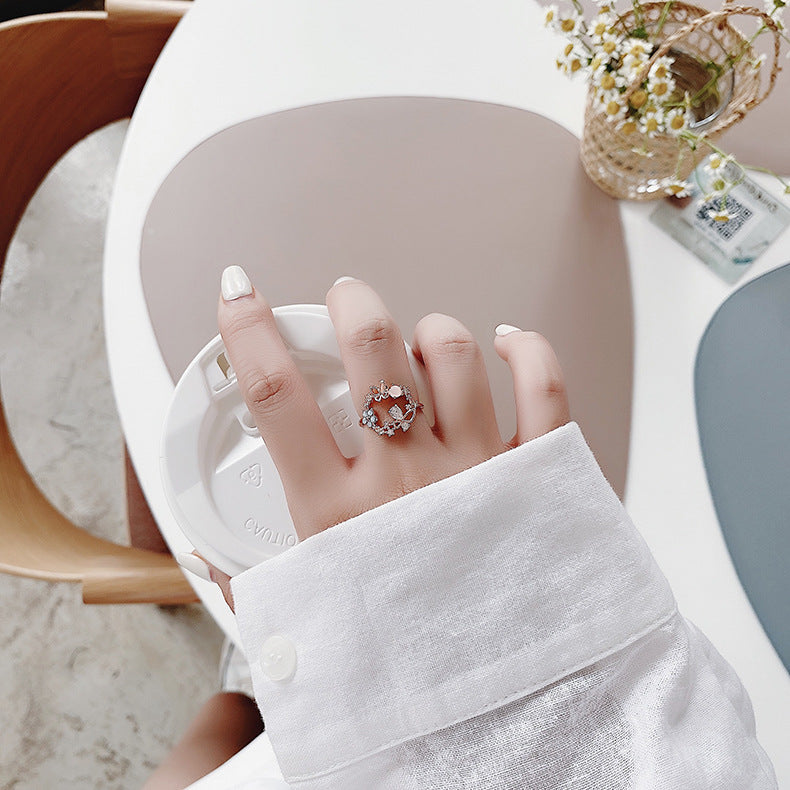 Crystal Zircon Flower Open Ring