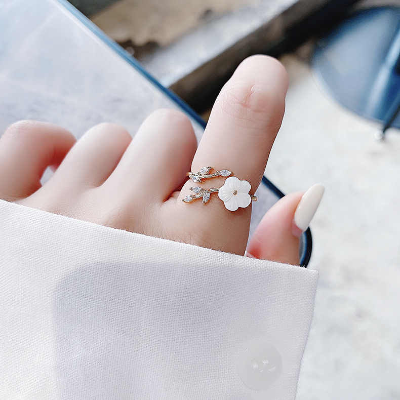 Crystal Zircon Flower Open Ring