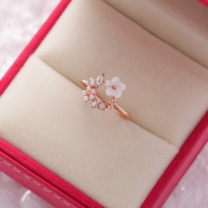 Crystal Zircon Flower Open Ring
