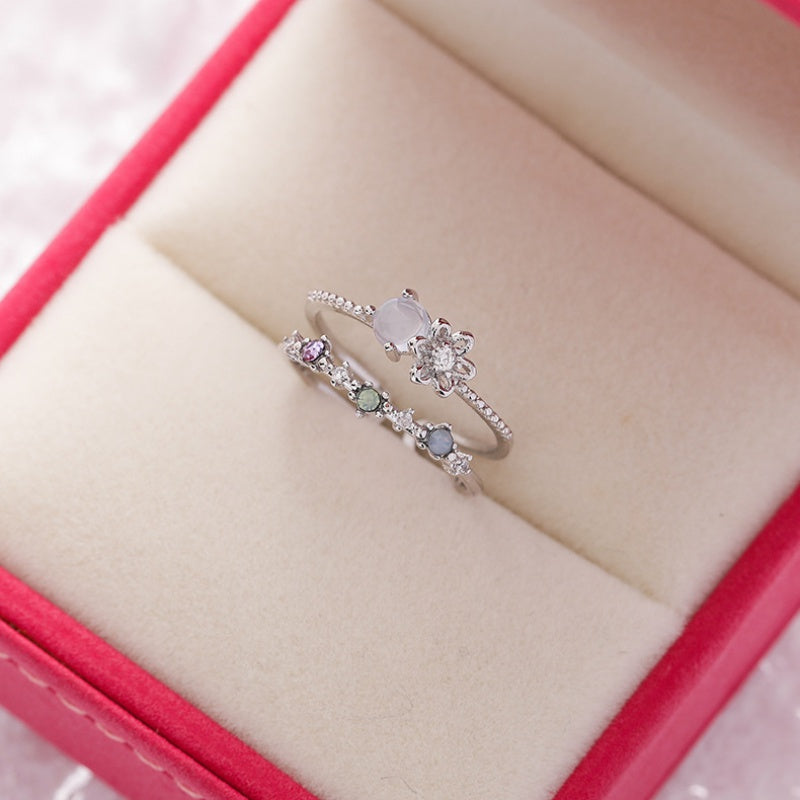 Crystal Zircon Flower Open Ring