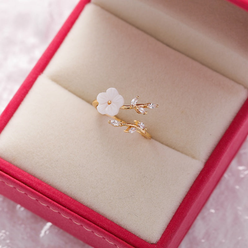 Crystal Zircon Flower Open Ring