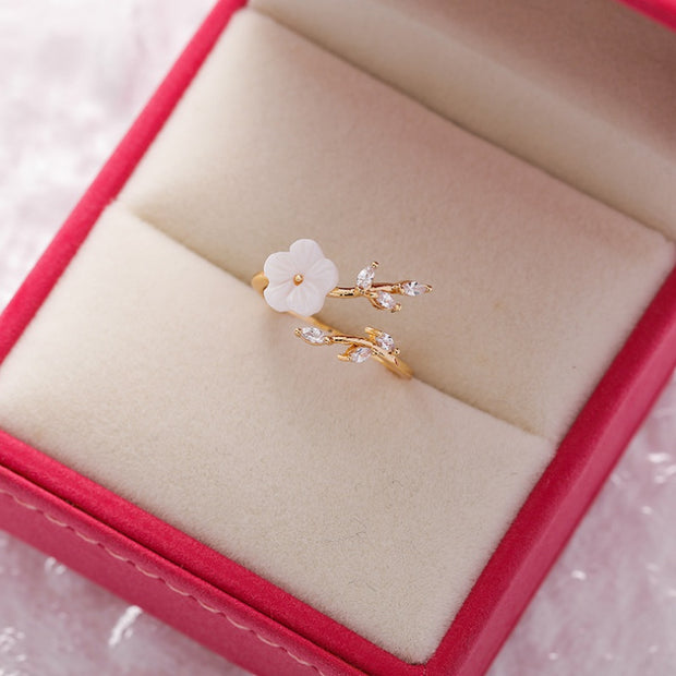 Crystal Zircon Flower Open Ring