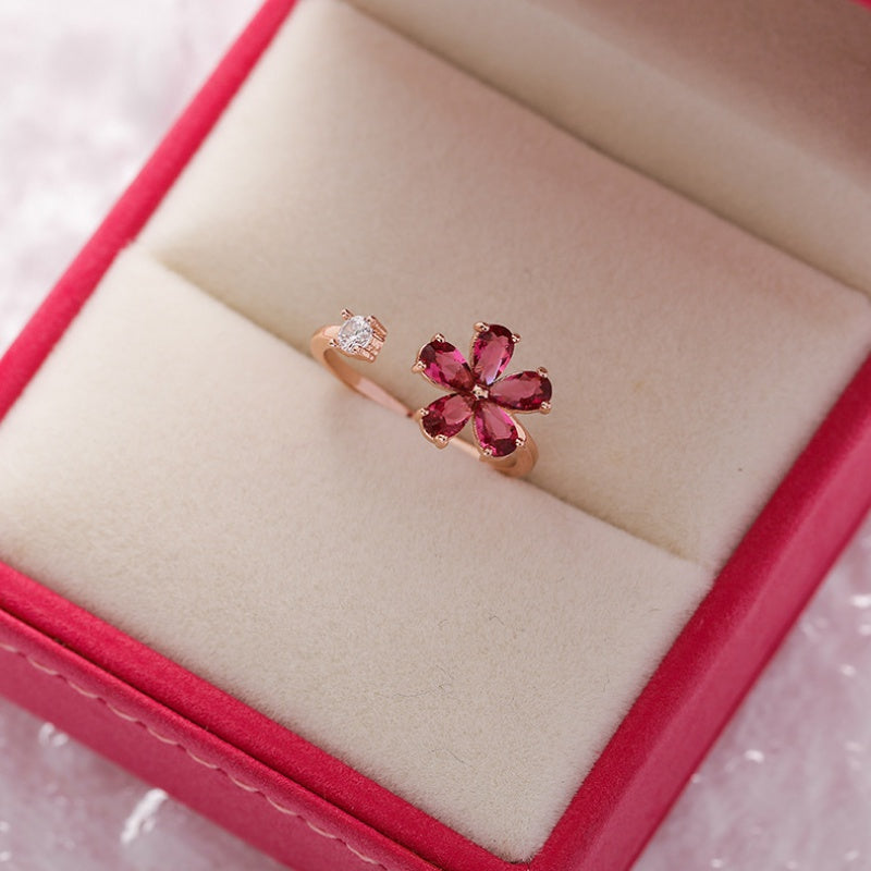 Crystal Zircon Flower Open Ring