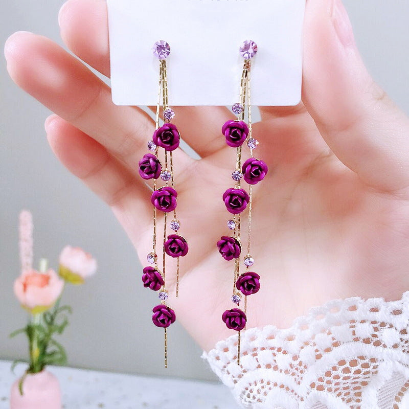 Wild Rose Rhinestone Tassel Earrings