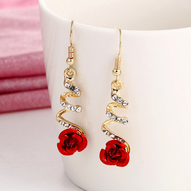 Wild Rose Rhinestone Tassel Earrings