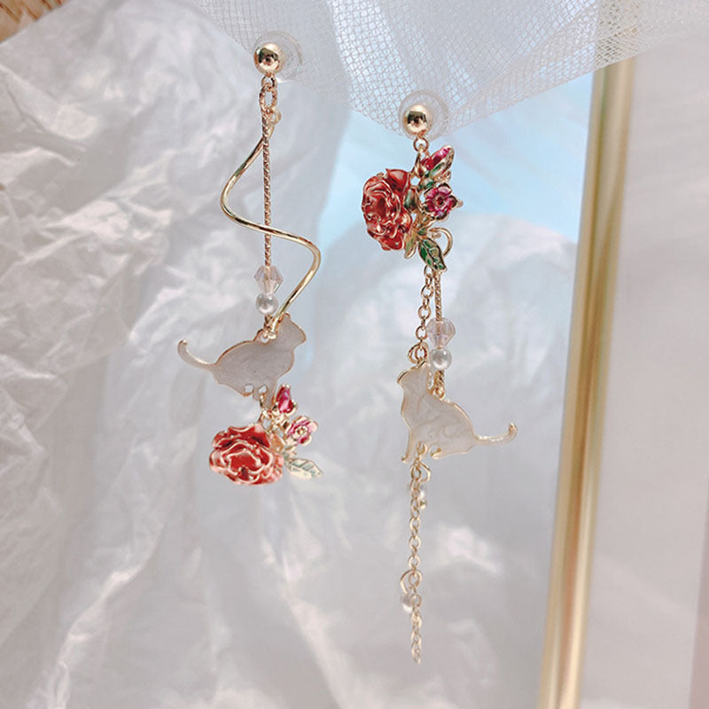 Wild Rose Rhinestone Tassel Earrings
