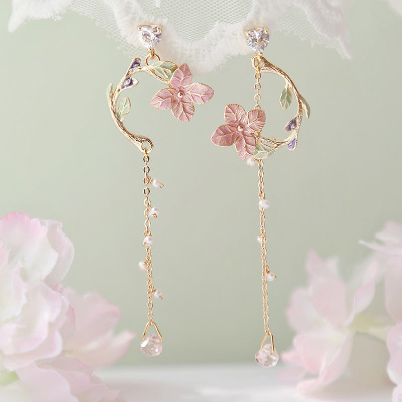 Wild Rose Rhinestone Tassel Earrings