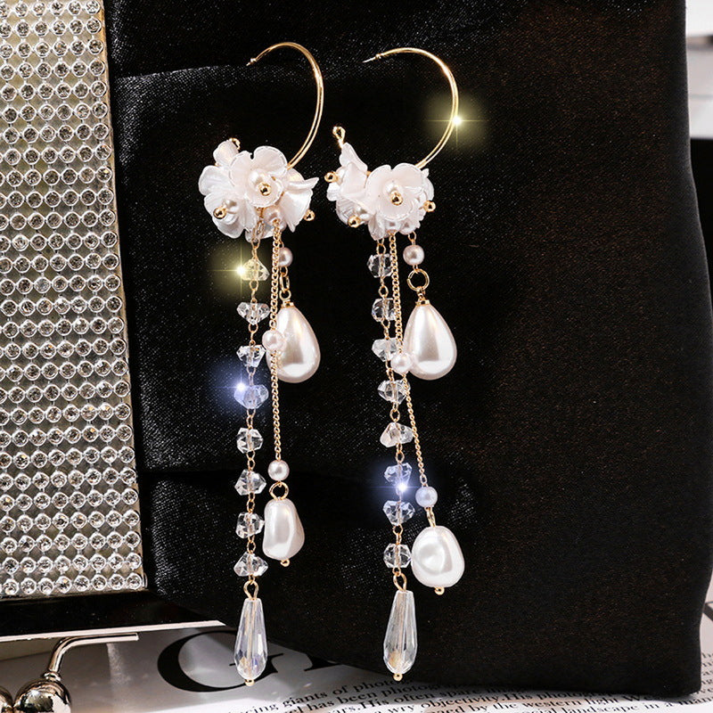Wild Rose Rhinestone Tassel Earrings