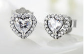 Heart shaped micro zircon inlaid silver earrings