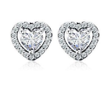 Heart shaped micro zircon inlaid silver earrings