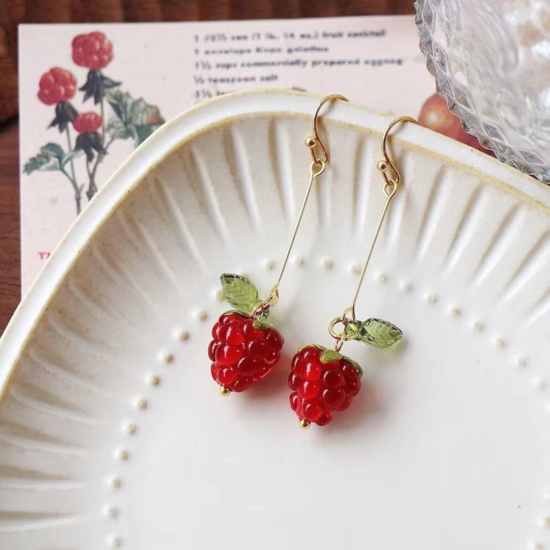 Raspberry Earrings Cute Fruit Aesthetic Handmade