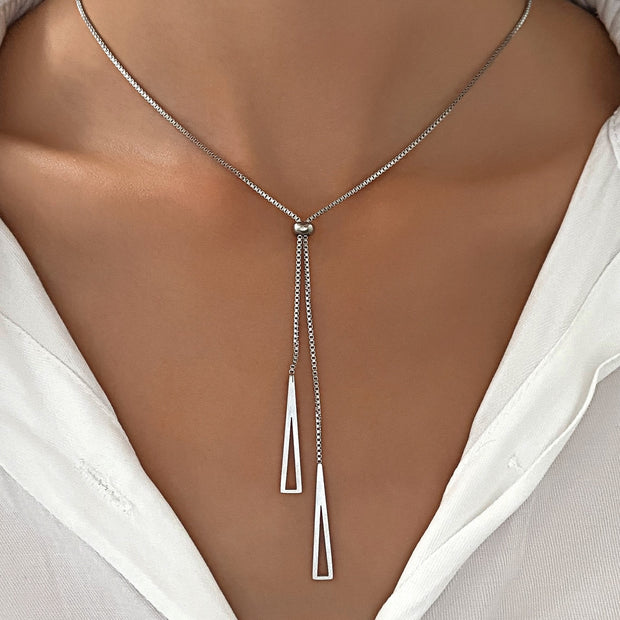 1Pc Geometric Charm Y Lariat Necklace, Stainless Steel Jewelry