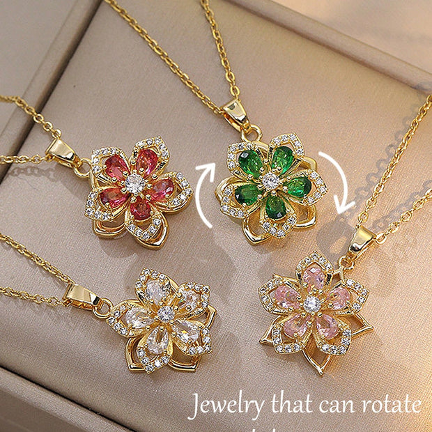 1Pc Copper & Cubic Zirconia Plum Blossom Shaped Rotatable Women'S Fashion Necklace