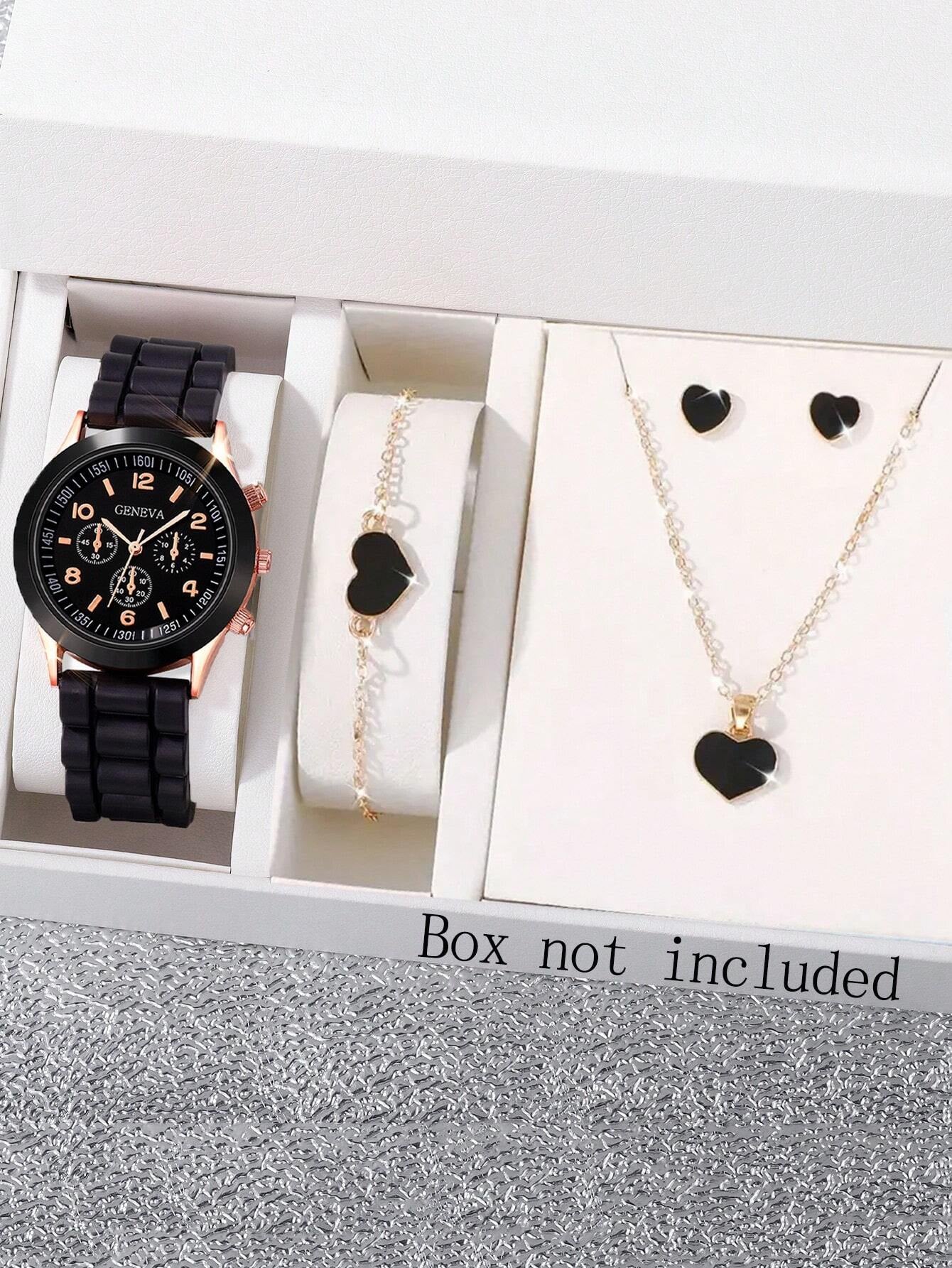 5Pcs Cute White Silicone Watch Girls Quartz Watch Necklace Bracelet Earrings Jewelry Jewelry Set Halloween Gift Christmas Gift Friends the Best Choice
