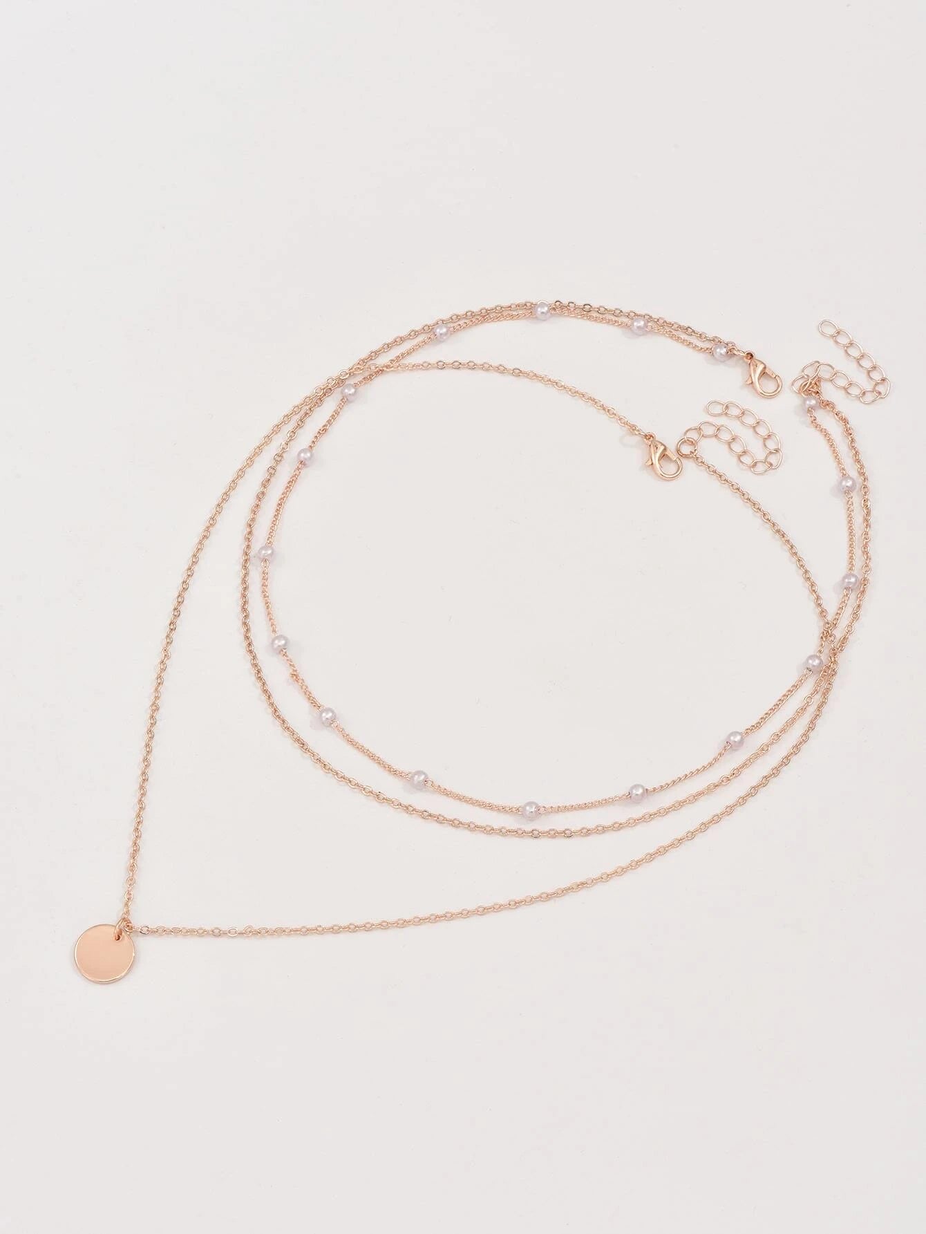 2Pcs Multi-Layer Faux Pearl round Disc Necklace (Random Pearl Quantity, Not Fixed)